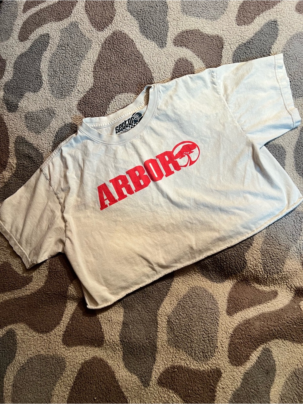Arbor White Crop Tee with Red Logo
